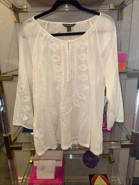 Tommy Bahama White Embroidered Boho Tunic